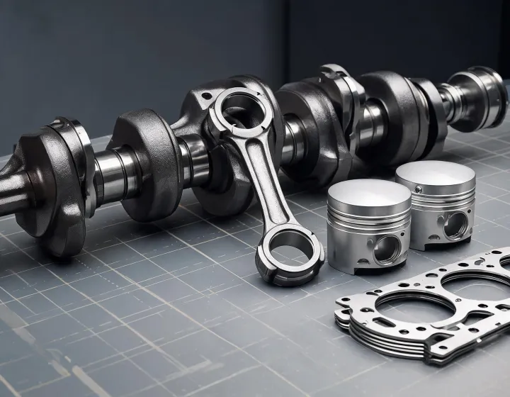 MAHLE engine components arranged on a precision engineering surface