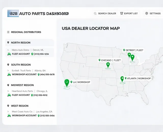 Regional distributor map interface for MAHLE parts